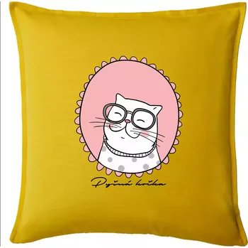 Polštář Pyšná kočka růžová - Polštář 50x50 - 50x50 - Včetně výplně ( Žlutá )