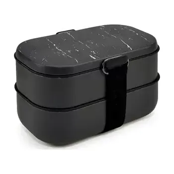 Svačinový box Iris Barcelona Obědový box s příborem Bento 1.35 L černý (8436-P)