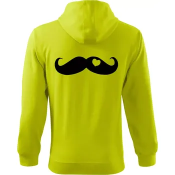 Pánská mikina Mustache love - Mikina s kapucí na zip trendy zipper - 3XL ( Limetková )