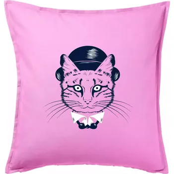 Polštář Kočka hipster s kloboukem - Polštář 50x50 - 50x50 - Pouze potah ( Růžová )