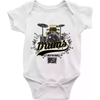 Kojenecký body Drums - kreslené bubny - Body kojenecké s krátkým rukávem - Krátký r. do 3 měs ( Bílá )