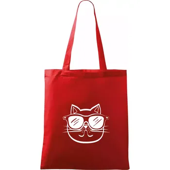 Nákupní taška Kočka s brýlemi - Taška bavlněná - 42 x 38 cm ( Červená )