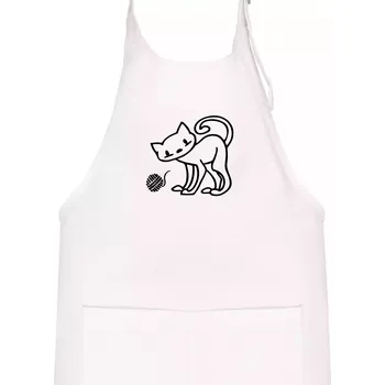 Kuchyňská zástěra Kočka - Klubíčko - prsa - Dětská zástěra na vaření - Univerzální velikost ( Bílá )