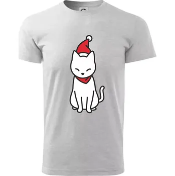 Pánské tričko Vánoční kočka sedící - Triko extra velké (5-8XL) - 6XL ( Světlešedý Melír )