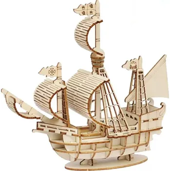 Dřevěná hračka Dřevěné 3D puzzle model Malá loď 17x21x15 cm DIY stavebnice Dekorace na stůl Dárkový dřevěný model Lodní model pro kutily