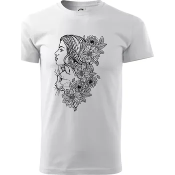 Pánské tričko Žena a kočka - kreslená - Triko extra velké (5-8XL) - 8XL ( Bílá )
