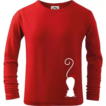 Chlapecké tričko Zamilovaná kočka ležící - Triko dětské Long Sleeve - 146 cm/10 let ( Červená )