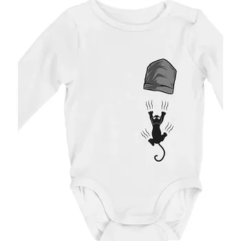 Kočka vypadla z kapsy - Body kojenecké s dlouhým rukávem - Dlouhý r. 3-6 měs ( Bílá )