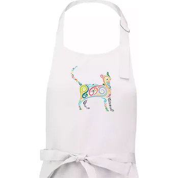 Kuchyňská zástěra Kočka barevné křivky - Dámská zástěra na vaření - Univerzální velikost ( Bílá )