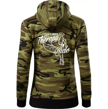 Dámská mikina I don't Therapy Ride - jezdkyně - Dámská mikina trendy zipper s kapucí - S ( Zelený maskáč )