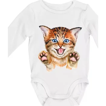 Kojenecký body Kočka baf - Body kojenecké s dlouhým rukávem - Dlouhý r. do 3 měs ( Bílá )