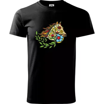 Kůň barevný s listy - Triko extra velké (5-8XL) - 7XL ( Černá )