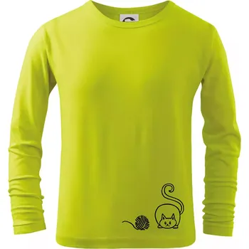 Chlapecké oblečení Kočka klubíčko - Triko dětské Long Sleeve - 146 cm/10 let ( Limetková )