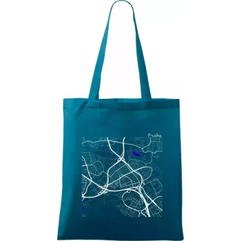 Praha - 14100 mapa s vodními toky - Taška bavlněná - 42 x 38 cm ( Petrolejová )