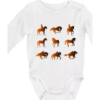 Kojenecký body Koně v kostce - Body kojenecké s dlouhým rukávem - Dlouhý r. do 3 měs ( Bílá )