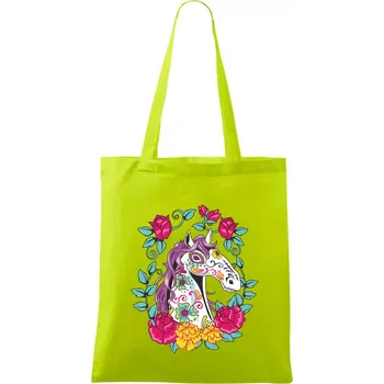 Kůň barevný s květinami - Taška bavlněná - 42 x 38 cm ( Limetková )