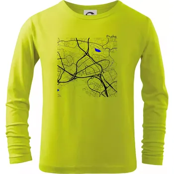 Chlapecké oblečení Praha - 14100 mapa s vodními toky - Triko dětské Long Sleeve - 134 cm/8 let ( Limetková )