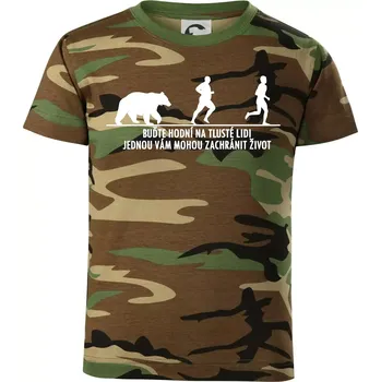 Chlapecké tričko Buďte hodní na tlusté lidi - Dětské maskáčové triko - 134 cm/8 let ( Hnědý maskáč )