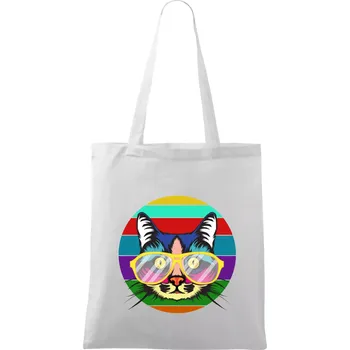 Kočka při barevném západu - Taška bavlněná - 42 x 38 cm ( Bílá )