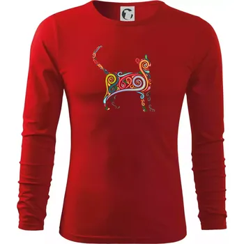 Pánské oblečení Kočka barevné křivky - Triko s dlouhým rukávem FIT-T long sleeve - S ( Červená )