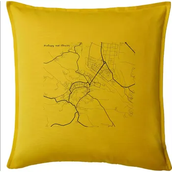 Polštář Černobílá mapa Kralupy nad Vltavou - Polštář 50x50 - 50x50 - Pouze potah ( Žlutá )