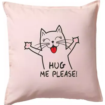 Polštář Kočka hug me please - Polštář 50x50 - 50x50 - Pouze potah ( Světle růžová )