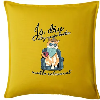 Polštář Já dřu, aby moje kočka mohla relaxovat - Polštář 50x50 - 50x50 - Pouze potah ( Žlutá )