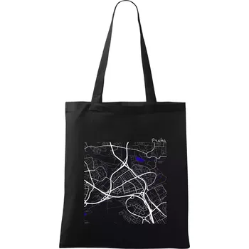 Praha - 14100 mapa s vodními toky - Taška bavlněná - 42 x 38 cm ( Černá )