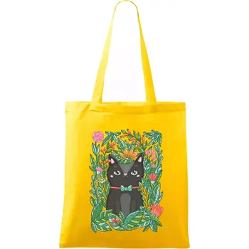 Kočka s květy malovaná - Taška bavlněná - 42 x 38 cm ( Žlutá )