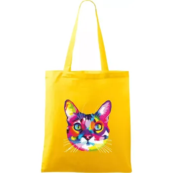 Kočka duhová hlava - Taška bavlněná - 42 x 38 cm ( Žlutá )