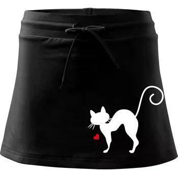 Dámská sukně Zamilovaná kočka prohnutá - Sportovní sukně - two in one - XL ( Černá )