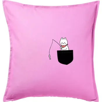 Polštář Kočka s rybou v kapse - Polštář 50x50 - 50x50 - Pouze potah ( Růžová )