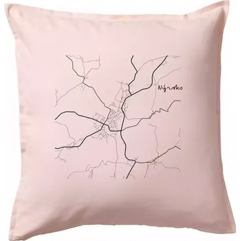 Polštář Černobílá mapa Nýrsko 340 22 - Polštář 50x50 - 50x50 - Včetně výplně ( Světle růžová )