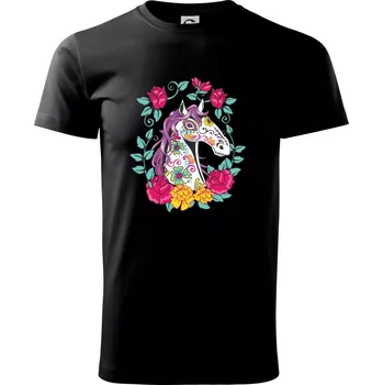 Kůň barevný s květinami - Triko extra velké (5-8XL) - 8XL ( Černá )