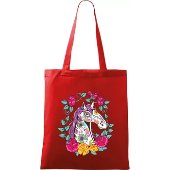 Kůň barevný s květinami - Taška bavlněná - 42 x 38 cm ( Červená )