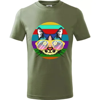 Chlapecké tričko Kočka při barevném západu - Tričko dětské bavlněné - 104-110cm / 3-4 roky ( Khaki )