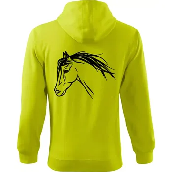 Pánská mikina Kůň - hlava celá - Mikina s kapucí na zip trendy zipper - 3XL ( Limetková )