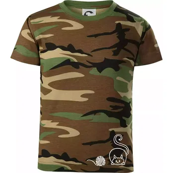 Chlapecké tričko Kočka klubíčko - Dětské maskáčové triko - 146 cm/10 let ( Hnědý maskáč )