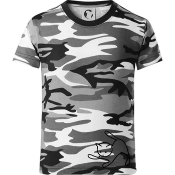 Chlapecké tričko Kočka si hraje - Dětské maskáčové triko - 146 cm/10 let ( Šedý maskáč )