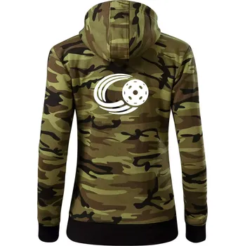 Dámská mikina Florbal míček - Dámská mikina trendy zipper s kapucí - S ( Zelený maskáč )