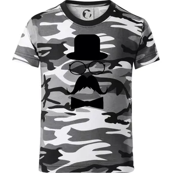 Mustache pán - Dětské maskáčové triko - 146 cm/10 let ( Šedý maskáč )