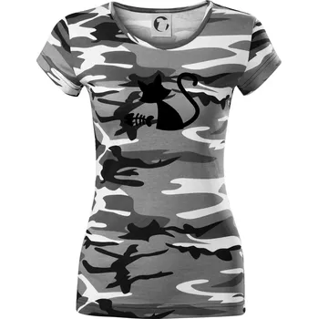 Dámské tričko Ryba vs kočka - Dámské maskáčové triko - L ( Šedý maskáč )