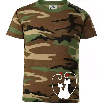 Kočky - Zamilovaný pár - Dětské maskáčové triko - 146 cm/10 let ( Hnědý maskáč )