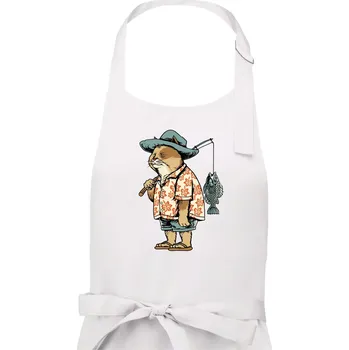 Kuchyňská zástěra Kočka rybářem - Dámská zástěra na vaření - Univerzální velikost ( Bílá )