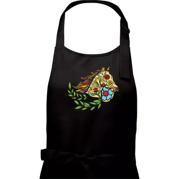 Kuchyňská zástěra Kůň barevný s listy - Dámská zástěra na vaření - Univerzální velikost ( Černá )