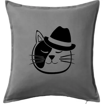 Polštář Kočka s kloboukem - Polštář 50x50 - 50x50 - Pouze potah ( Tmavě šedý melír )