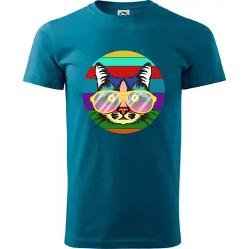 Kočka při barevném západu - Klasické pánské triko vyšší gramáže - S ( Petrolejová )