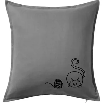Polštář Kočka klubíčko - Polštář 50x50 - 50x50 - Pouze potah ( Tmavě šedý melír )