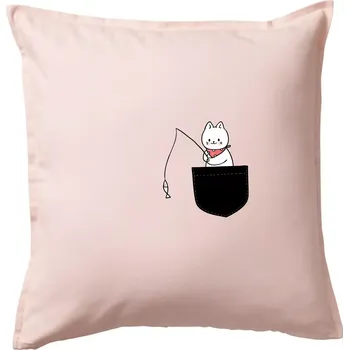 Polštář Kočka s rybou v kapse - Polštář 50x50 - 50x50 - Pouze potah ( Světle růžová )