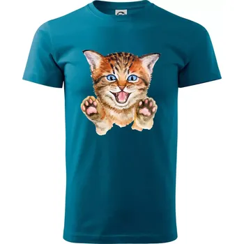 Kočka baf - Klasické pánské triko vyšší gramáže - S ( Petrolejová )